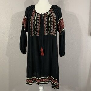 Ralph‎ Lauren Vintage Label Denim & Supply Sz Large Black Embroidered Midi Dress